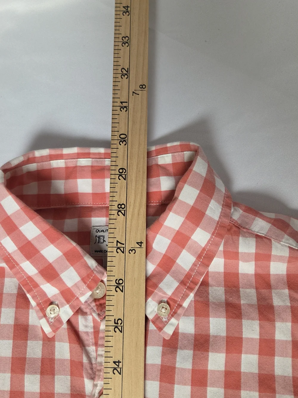 J. Crew Coral and White Gingham Button-Down Shirt Medium